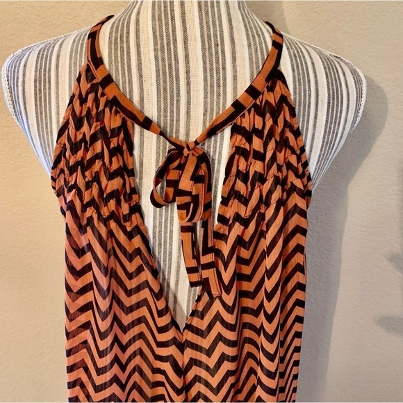 H&M Tunic Top XS/S Black Rust Chevron Stripe Sleeveless Semi-Sheer Tank - Picture 9 of 14